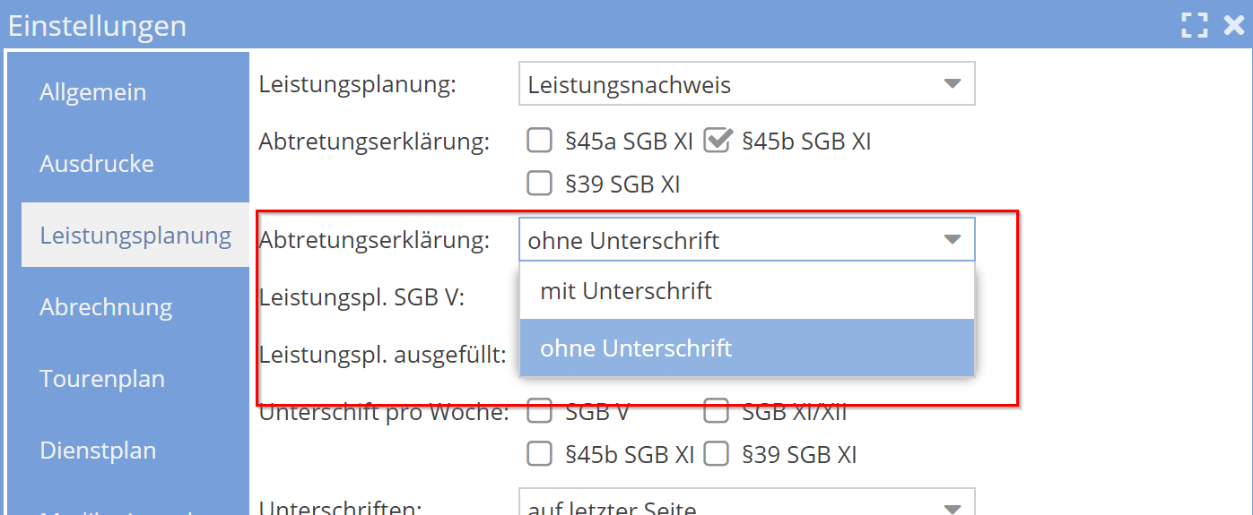 Abtretungserklärung Einstellung