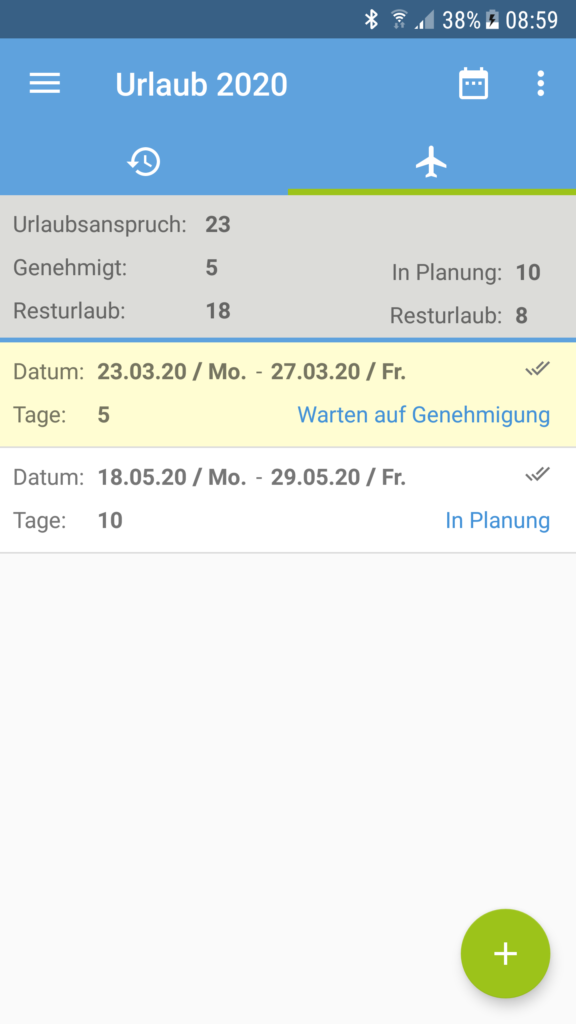 Urlaubsantrag Liste in der App