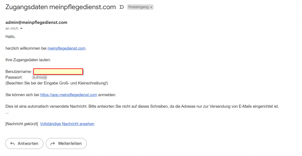 Benutzerdaten E-Mail