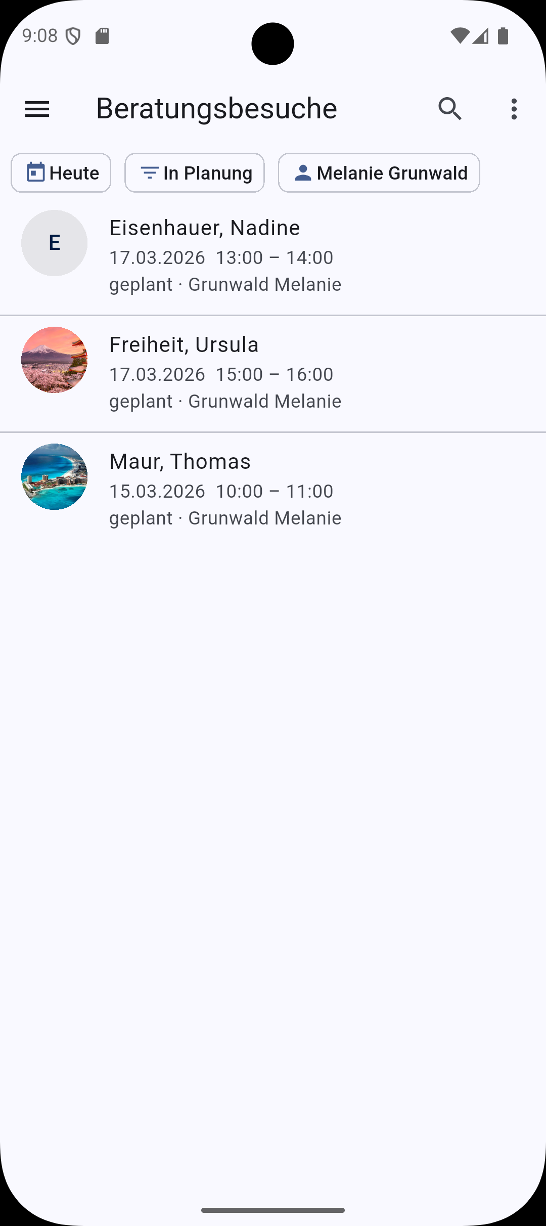 Beratungsbesuch App Listenansicht