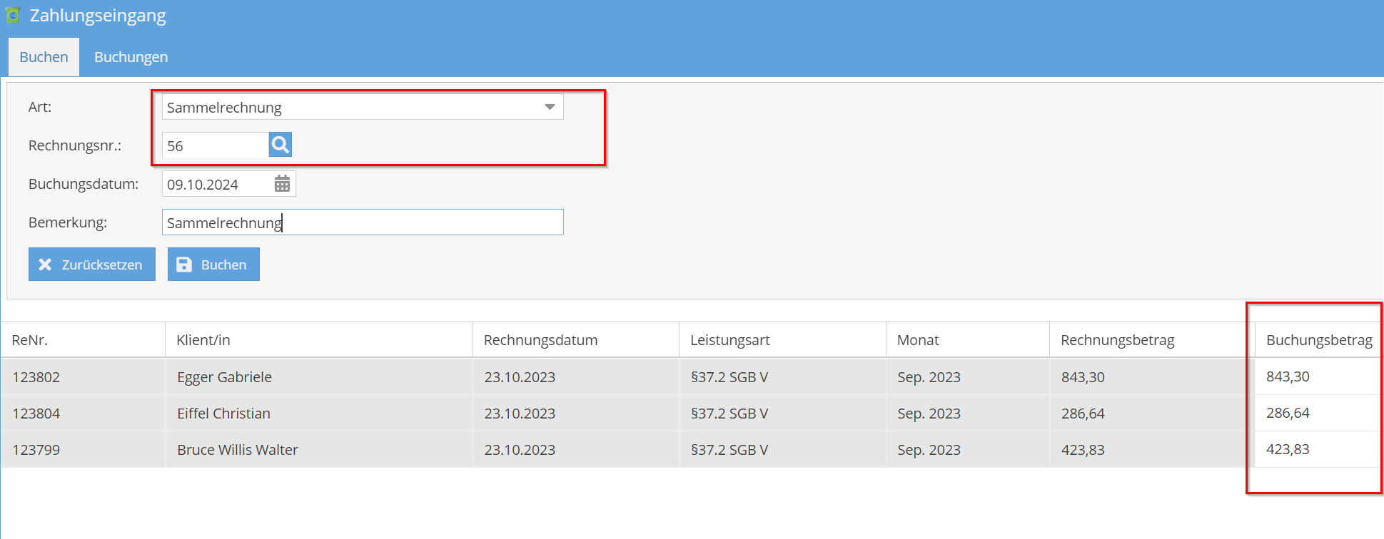 Sammelrechnung buchen