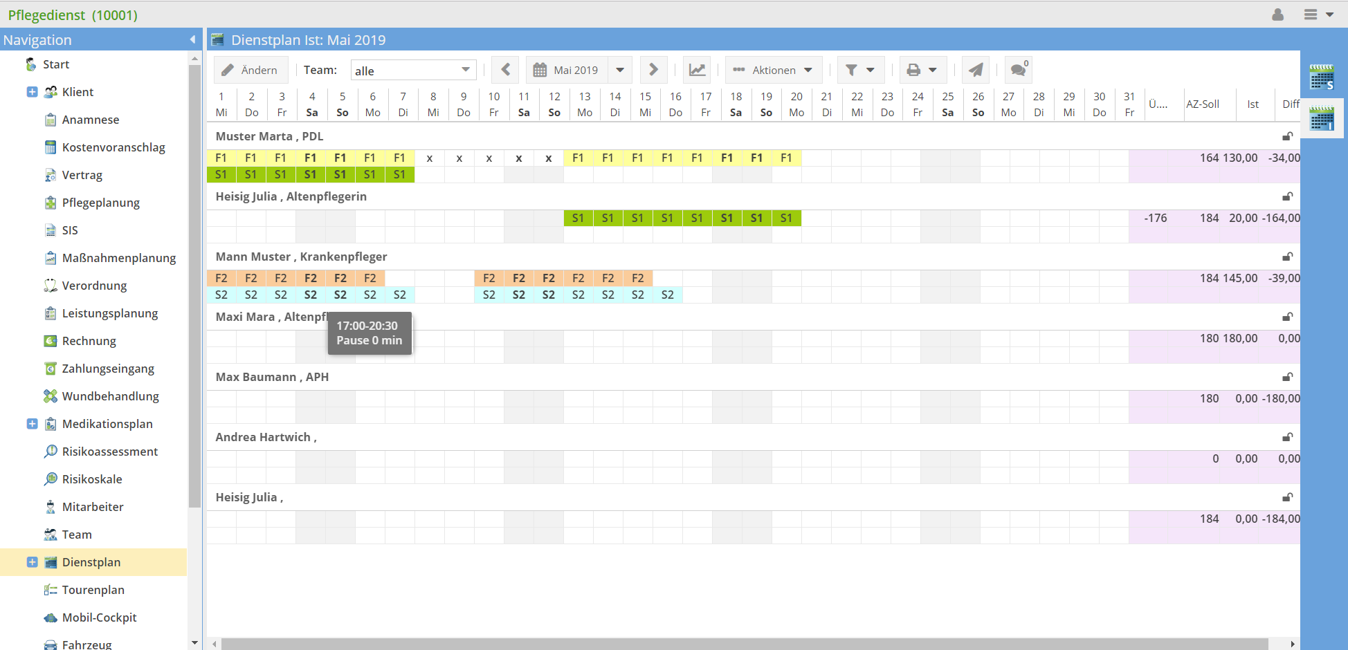 Dienstplan Navigation