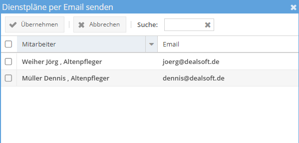 Dienstplan per Email an den Mitarbeiter senden