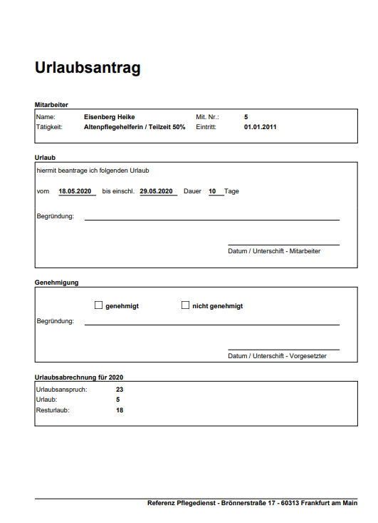 Urlaubsantrag drucken