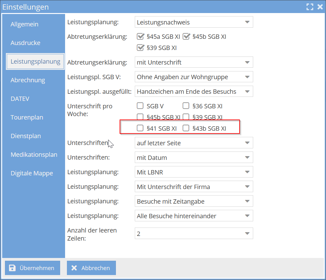 Unterschrift pro Woche - §41 un §43b SGB XI