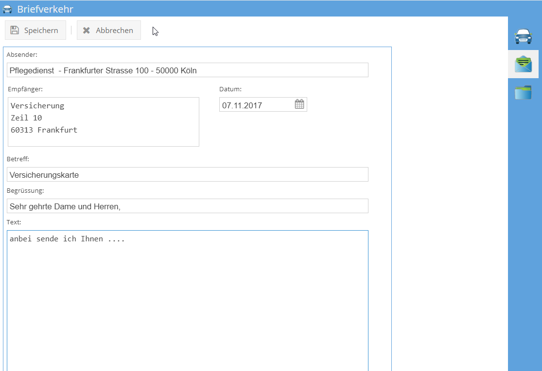 Fahrzeug Briefverkehr