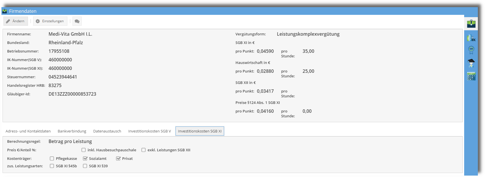 Firmendaten Investitionskosten