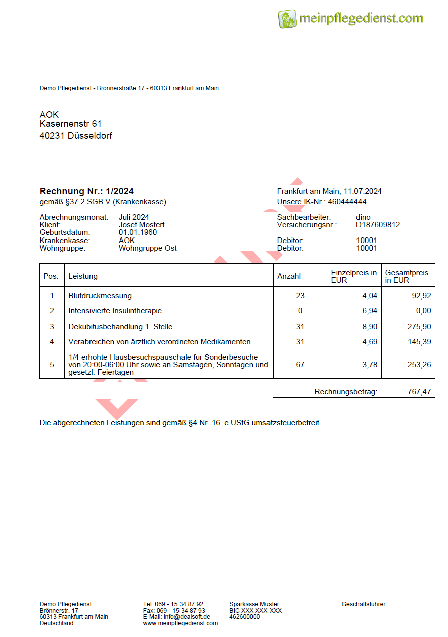TMP Rechnung drucken