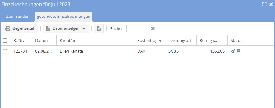 Gesendete Rechnungen