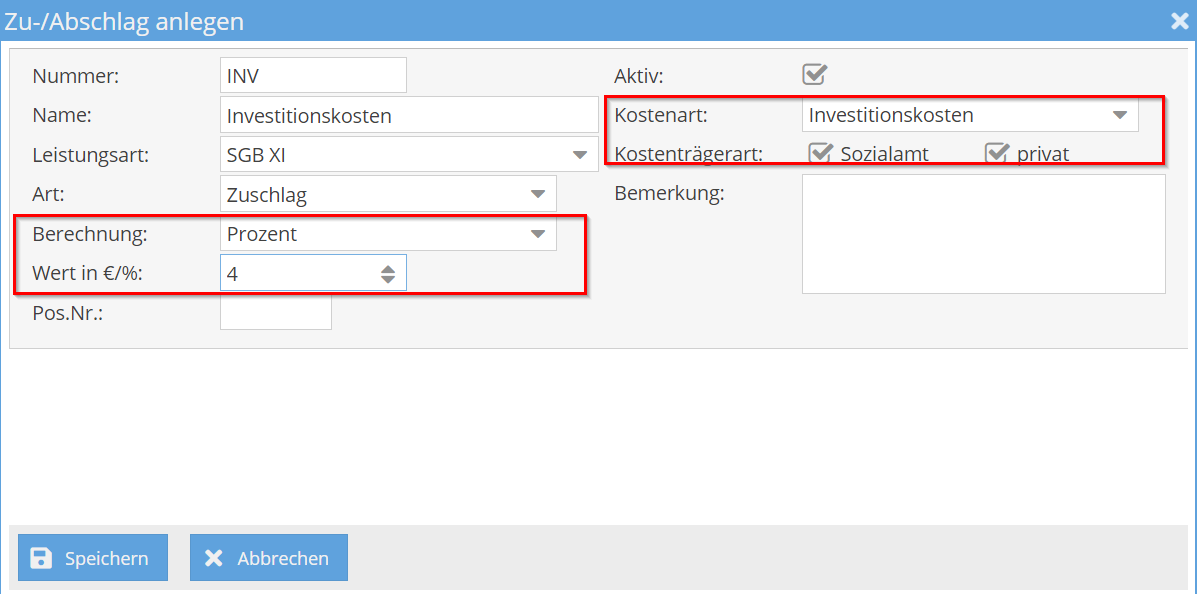 Investitionskosten Prozent
