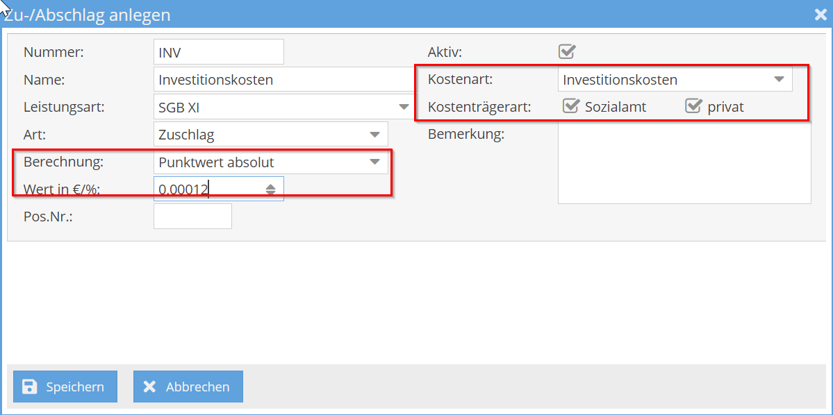 Investitionskosten Punktwert