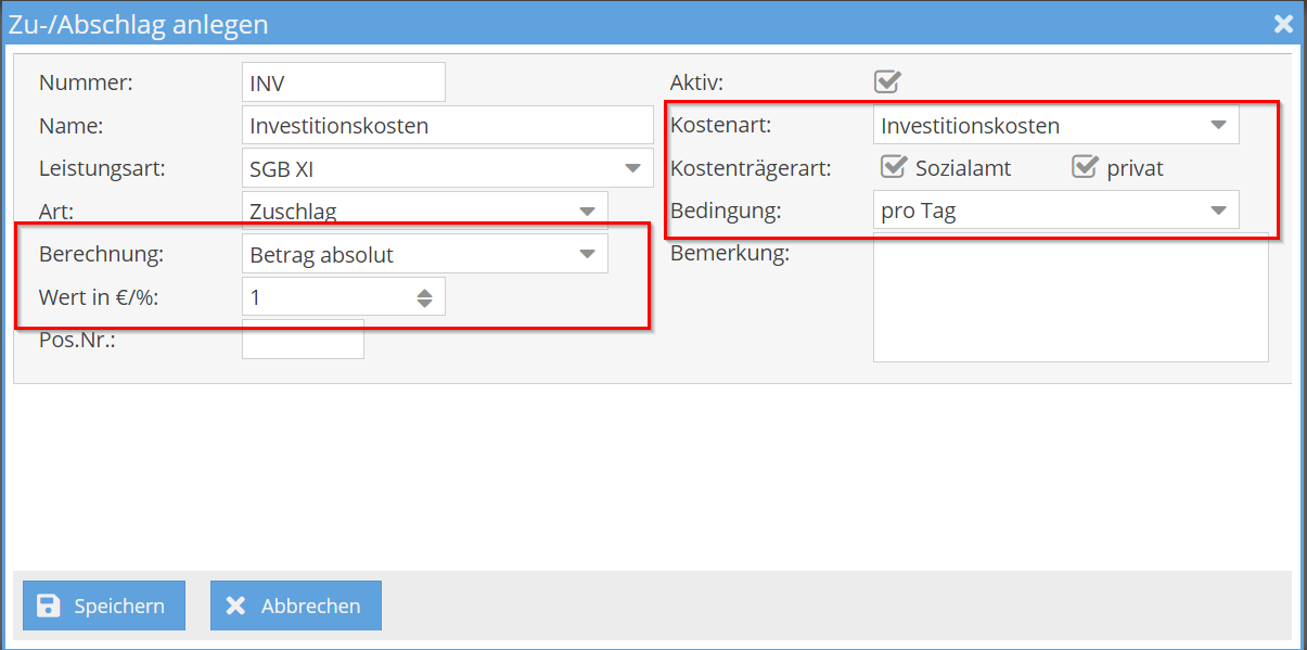 Investitionskosten pro Tag