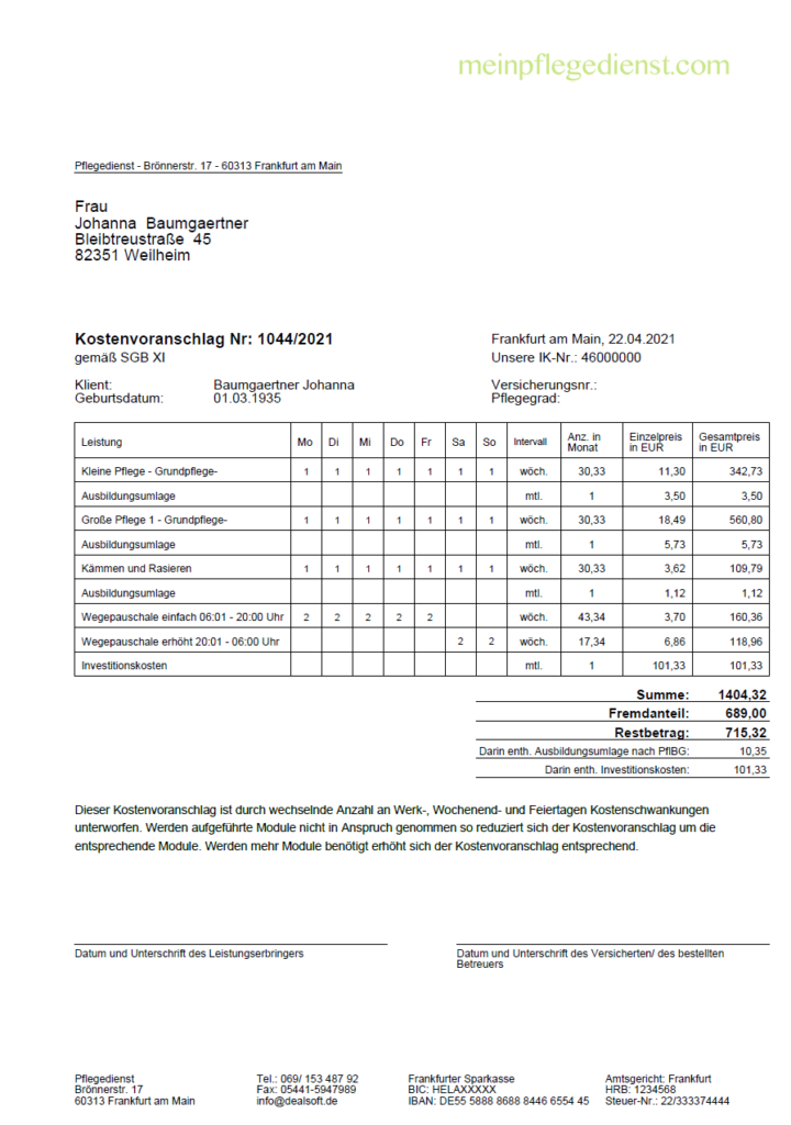 Kostenvoranschlag Druck