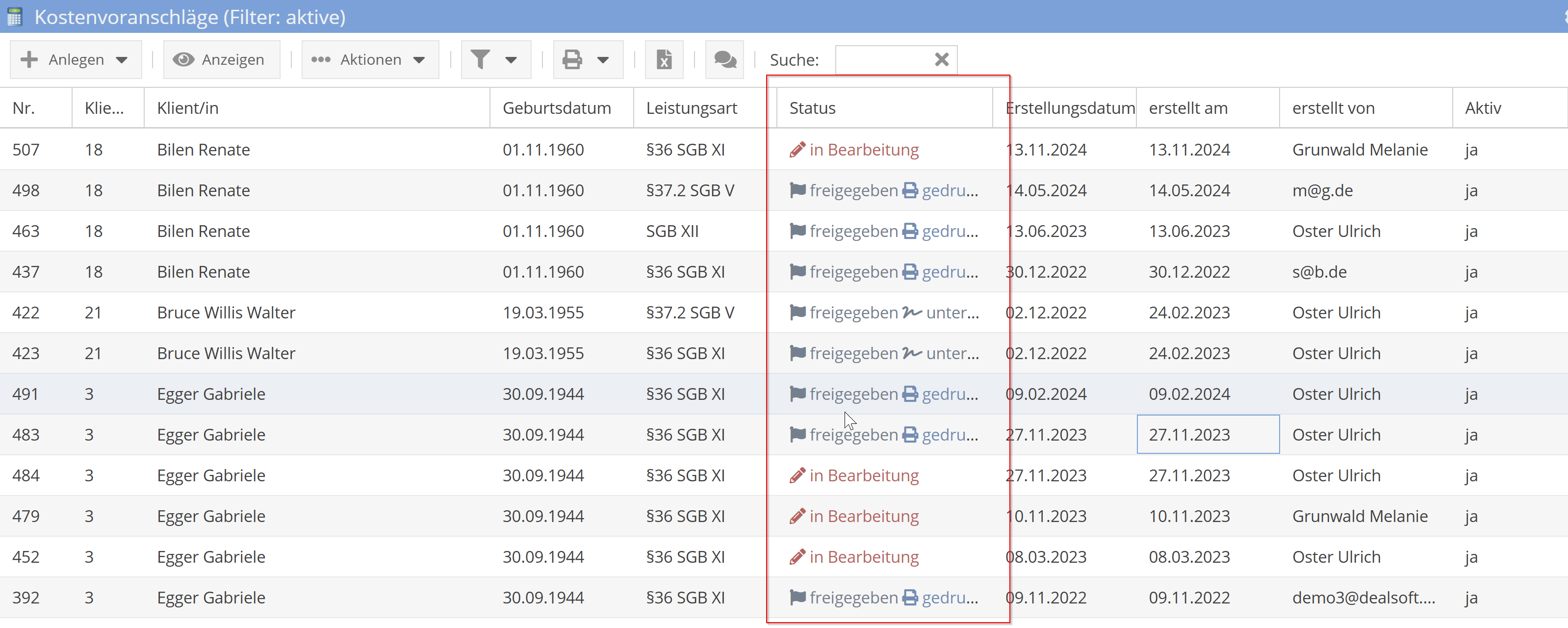 Kostenvoranschlag Liste