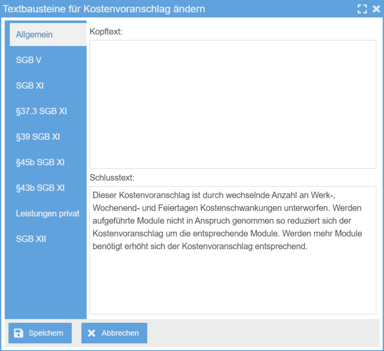 Kostenvoranschlag Text