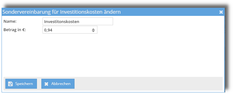 Sondervereinbarung für Investitionskosten ändern
