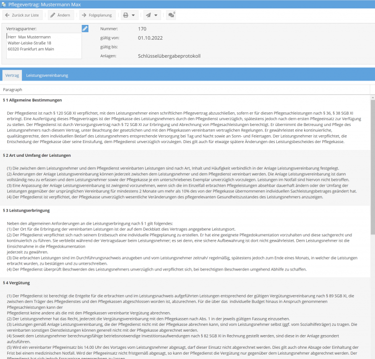 Pflegevertrag