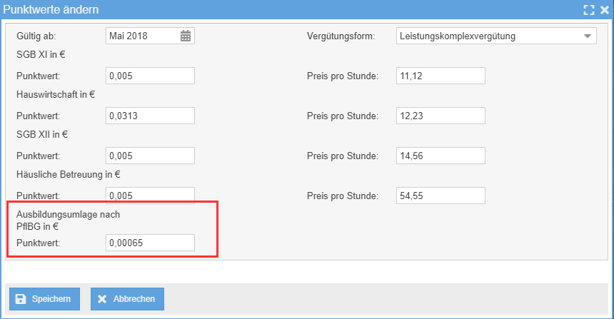 Punktwert Ausbildungsumlagen