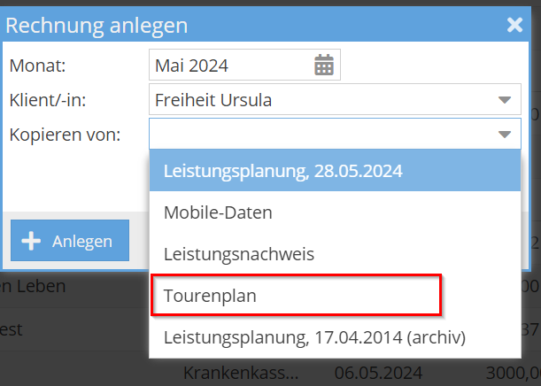 Rechnung aus Tourenplan erstellen