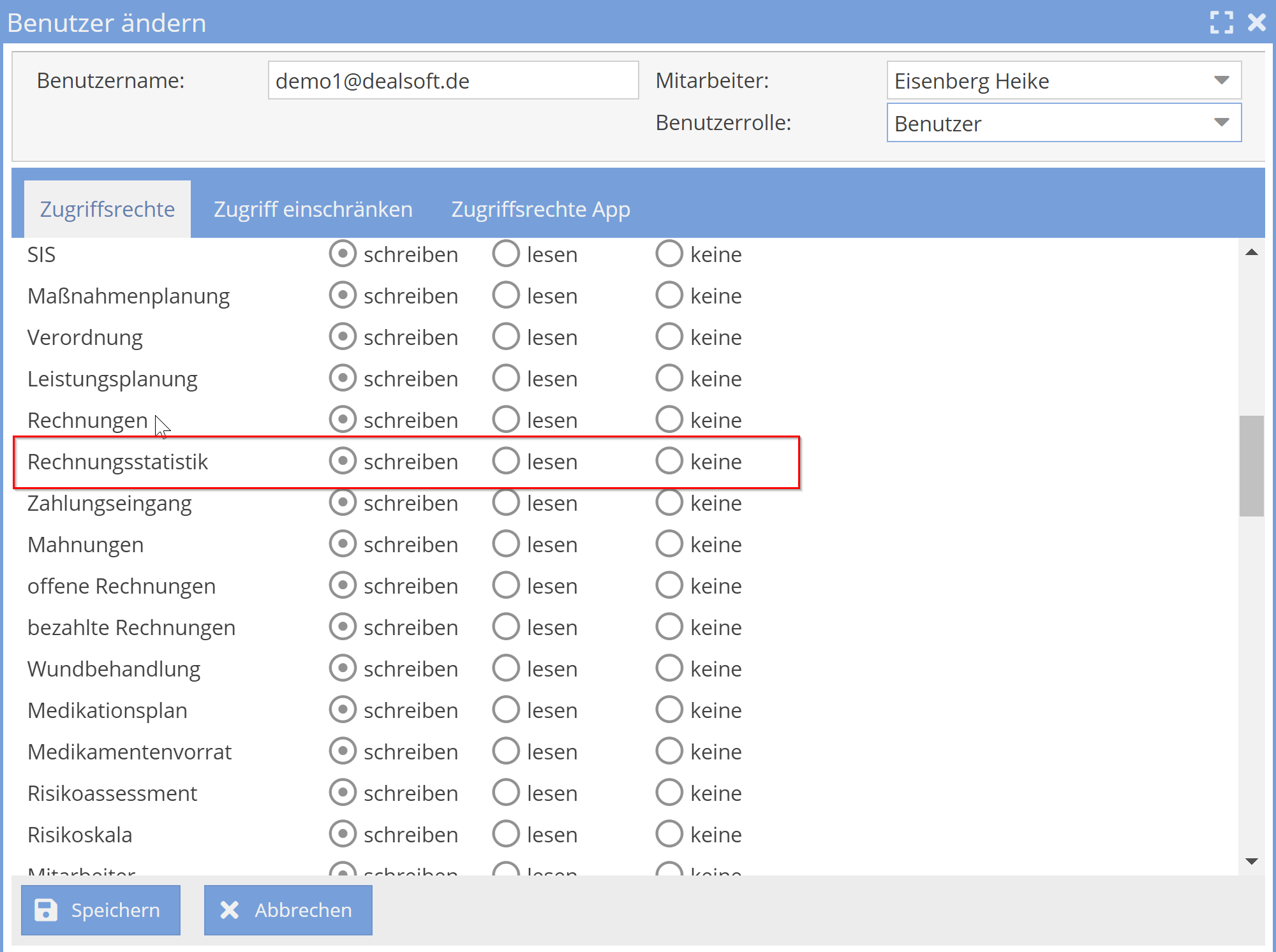 Berechtigung für Rechnungsstatistik