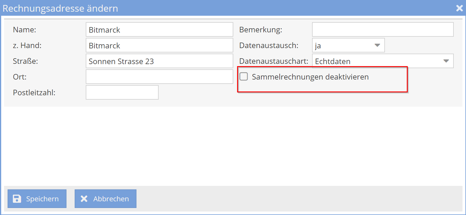 DTA - Sammelrechnungen deaktivieren