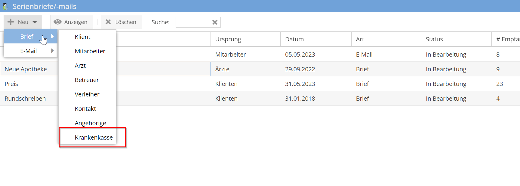 Serienbriefen für Krankenkassen