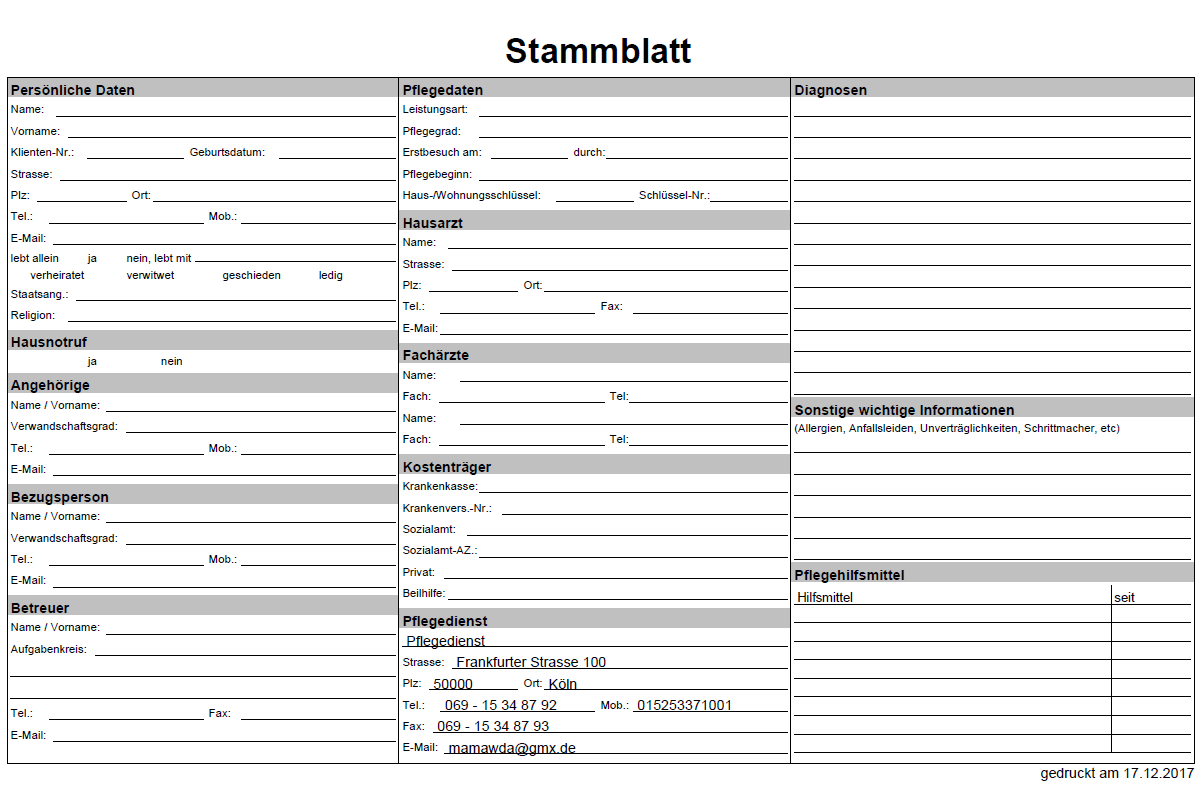 Überarbeitetes Stammblatt