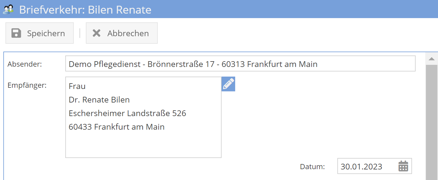 Stammdaten des Klienten