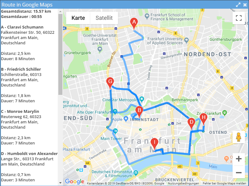 Tourenplan Route pro Dienst