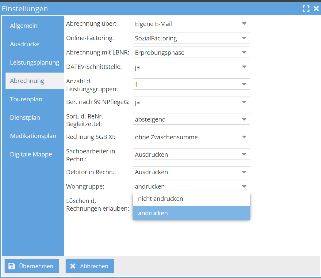 Rechnung Einstellung