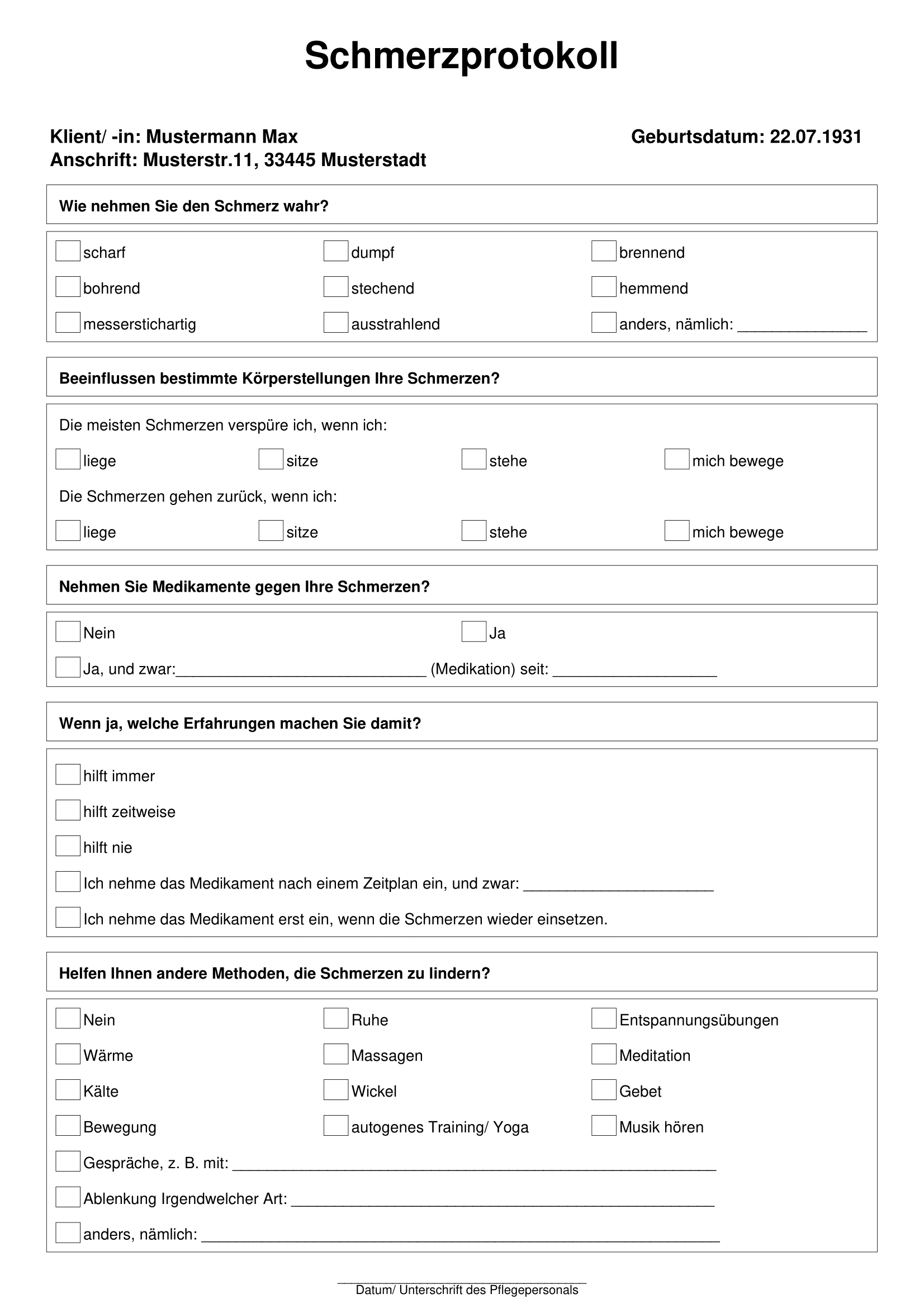 Schmerzprotokoll