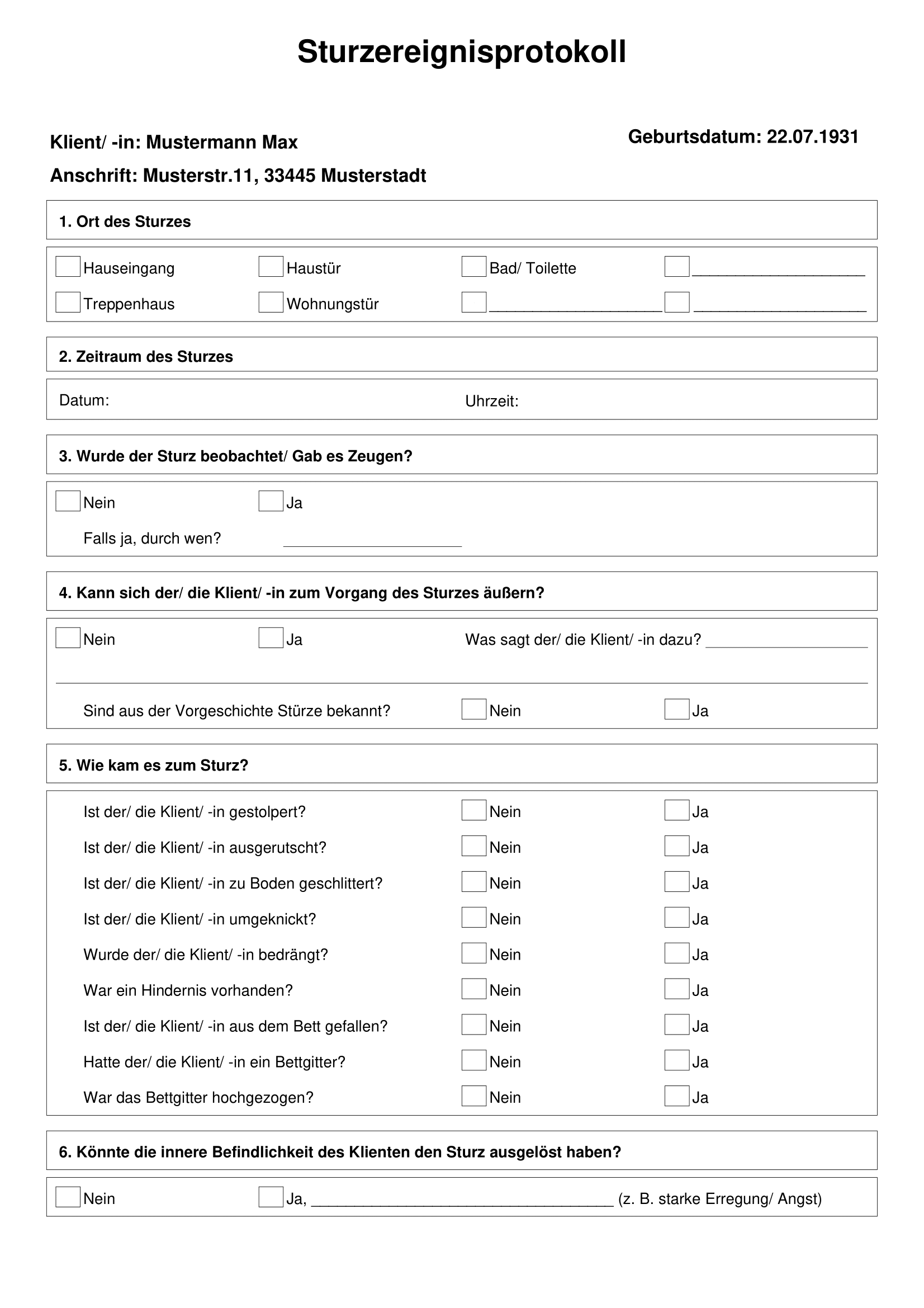 Sturzereignisprotokoll