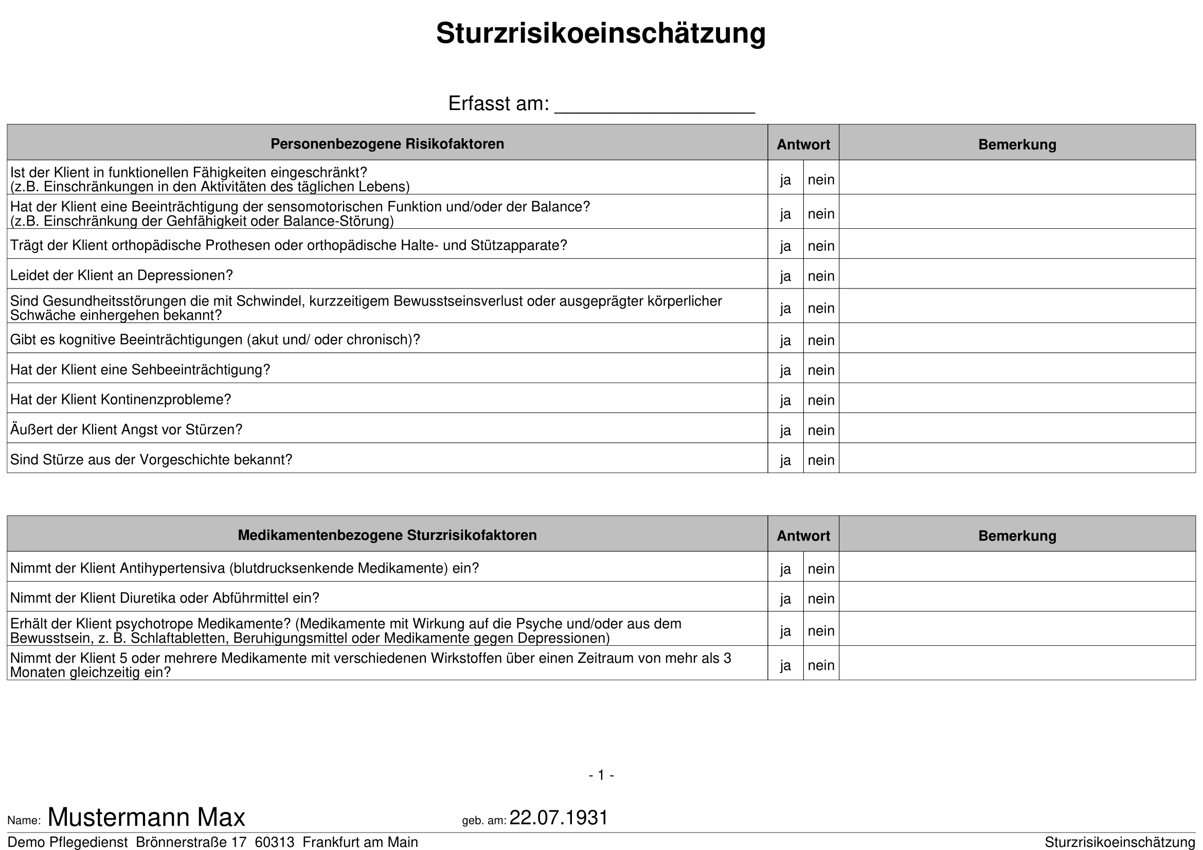 Sturzrisikoeinschätzung