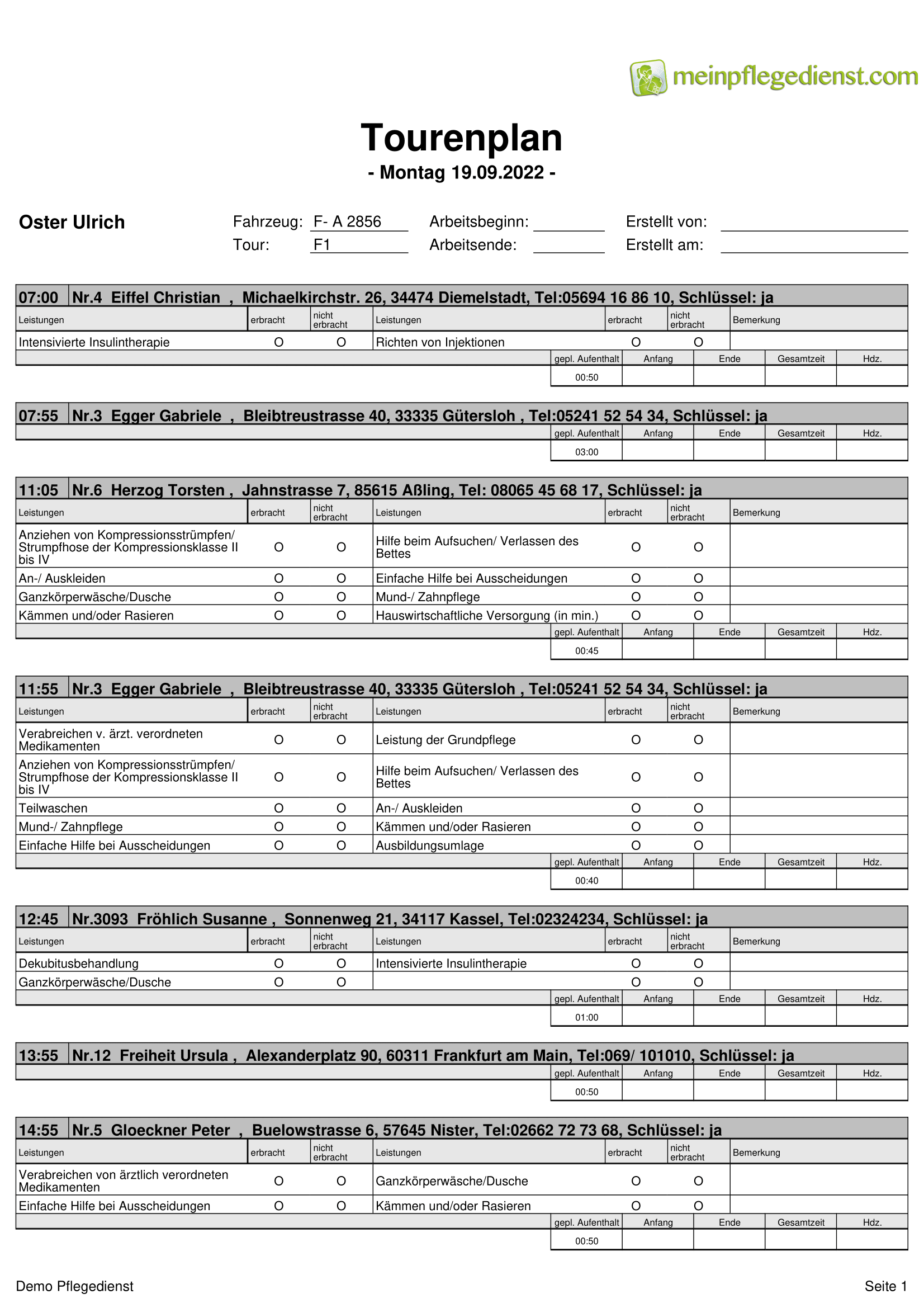 Tourenplan Tagessicht Einzeln