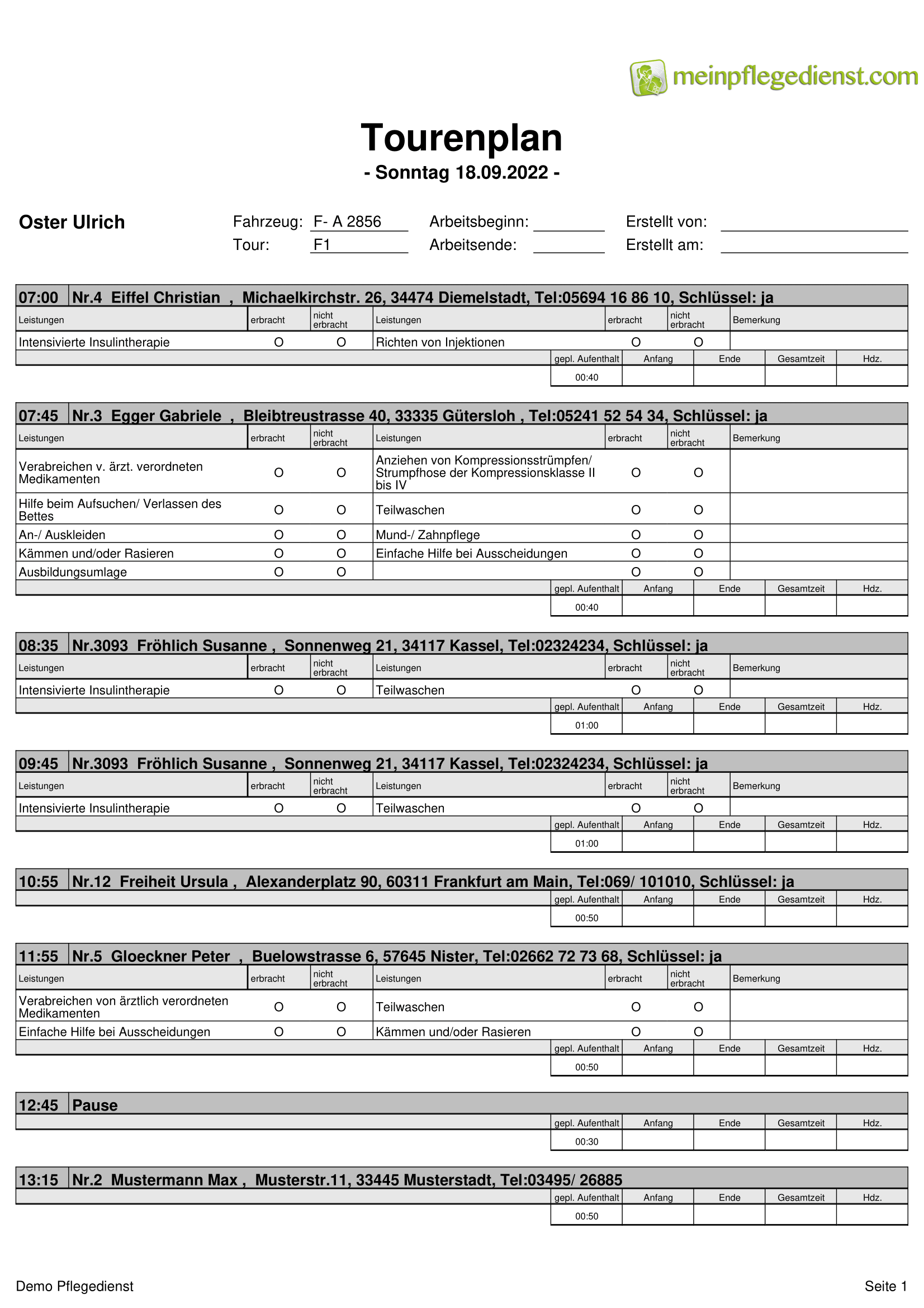 Tourenplan Wochensicht Einzeln