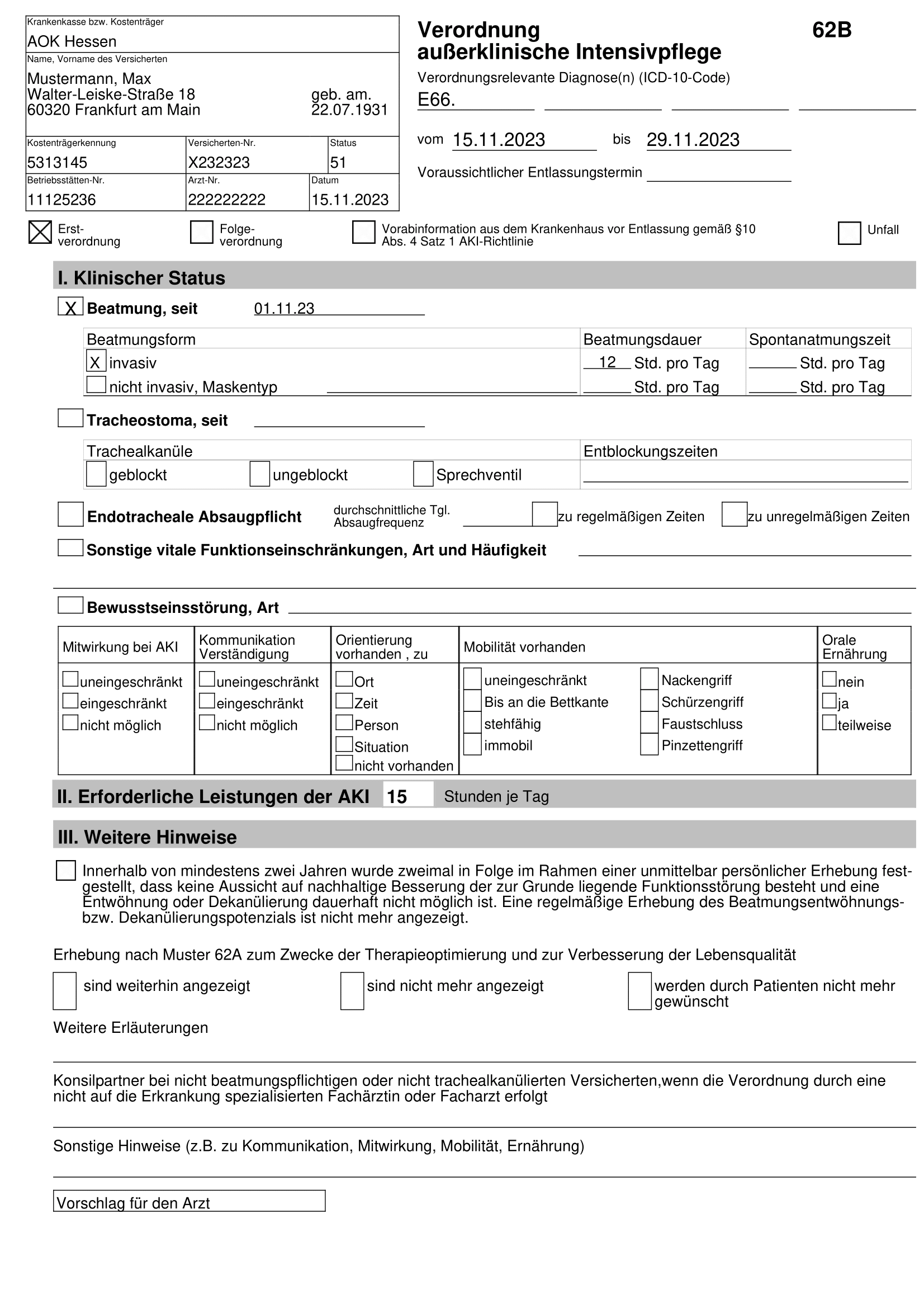 Verordnung außerklinische Intensivpflege