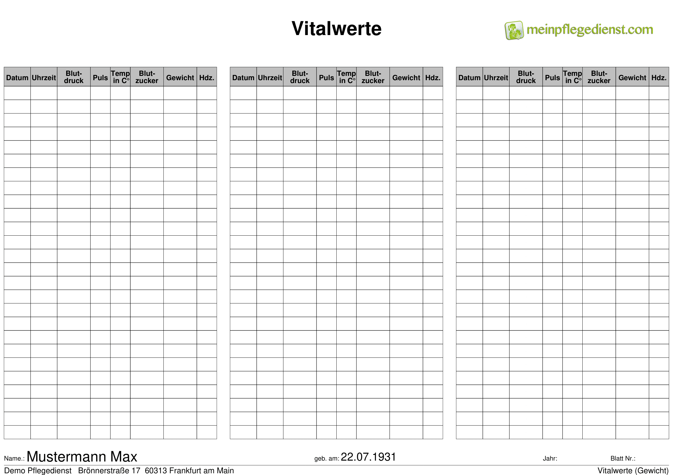 Vitalwerte (Gewicht)